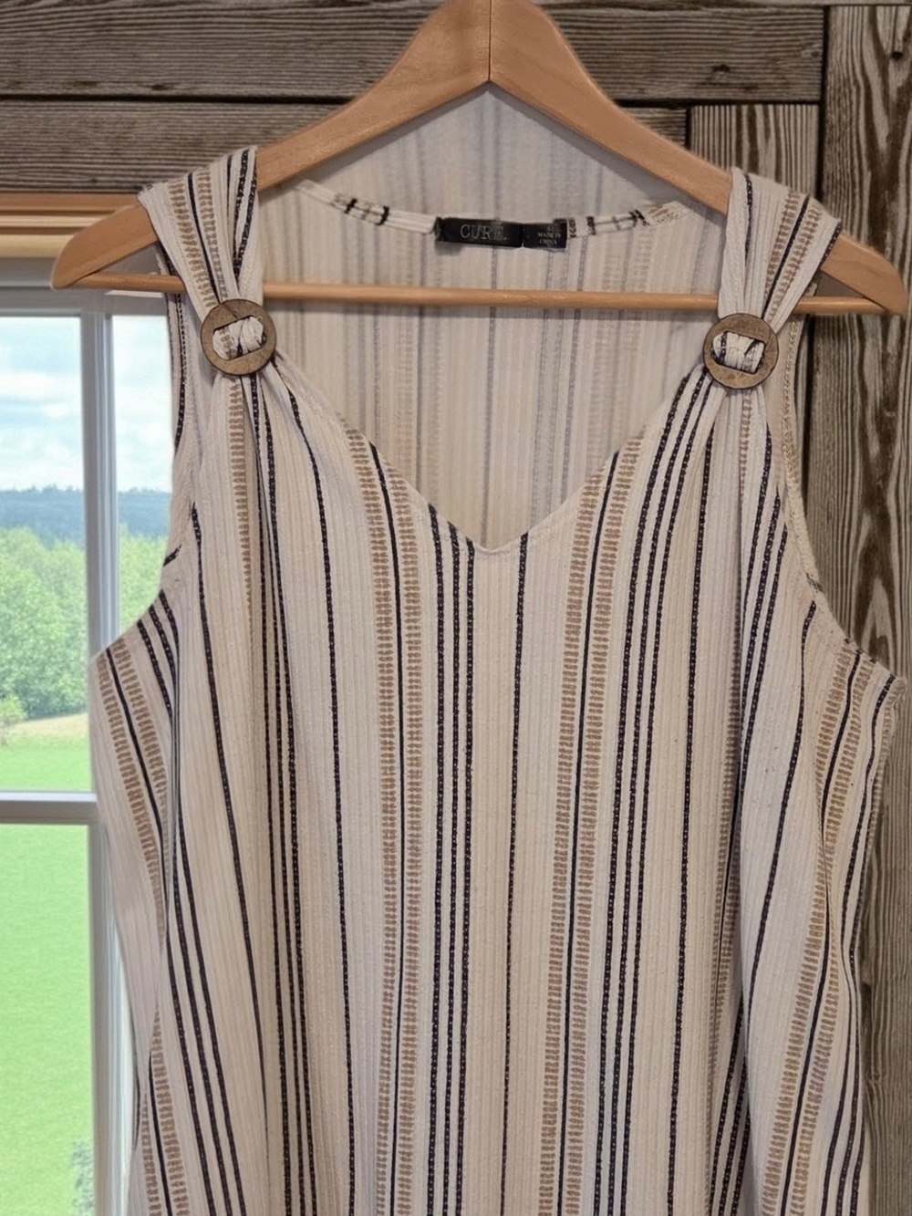 Tan & Navy Striped Tank